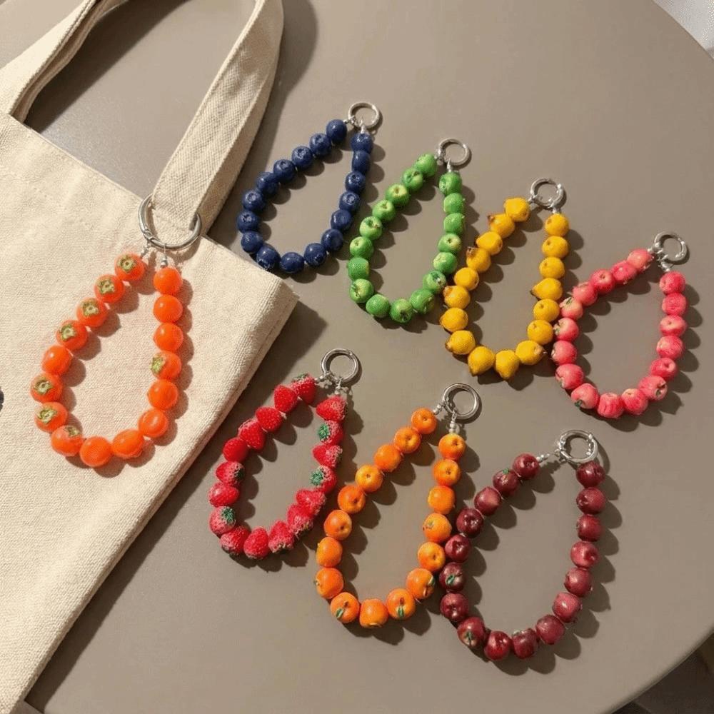 Blueberry Bag Charm Strawberry Mobile Phone Chain Fashion Fruit Beads Keychain Backpack Hanging