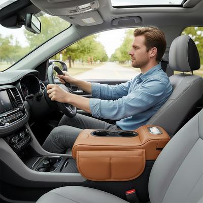 Car Armrest Cushion Leather Arm Rest Pillow Booster Pads Armrest Cushion For Car Console For SUV RV Truck Sedan Vehicle Auto