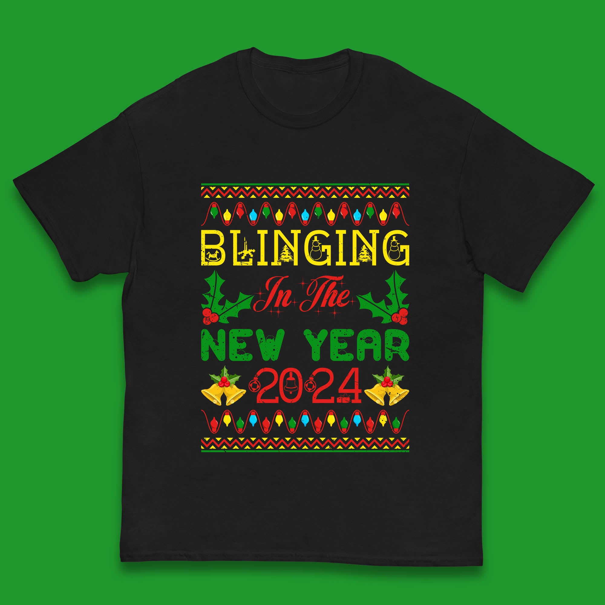 

Blinging In The New Year 2024 Christmas Happy New Year Xmas Festive Celebration Kids T Shirt 130