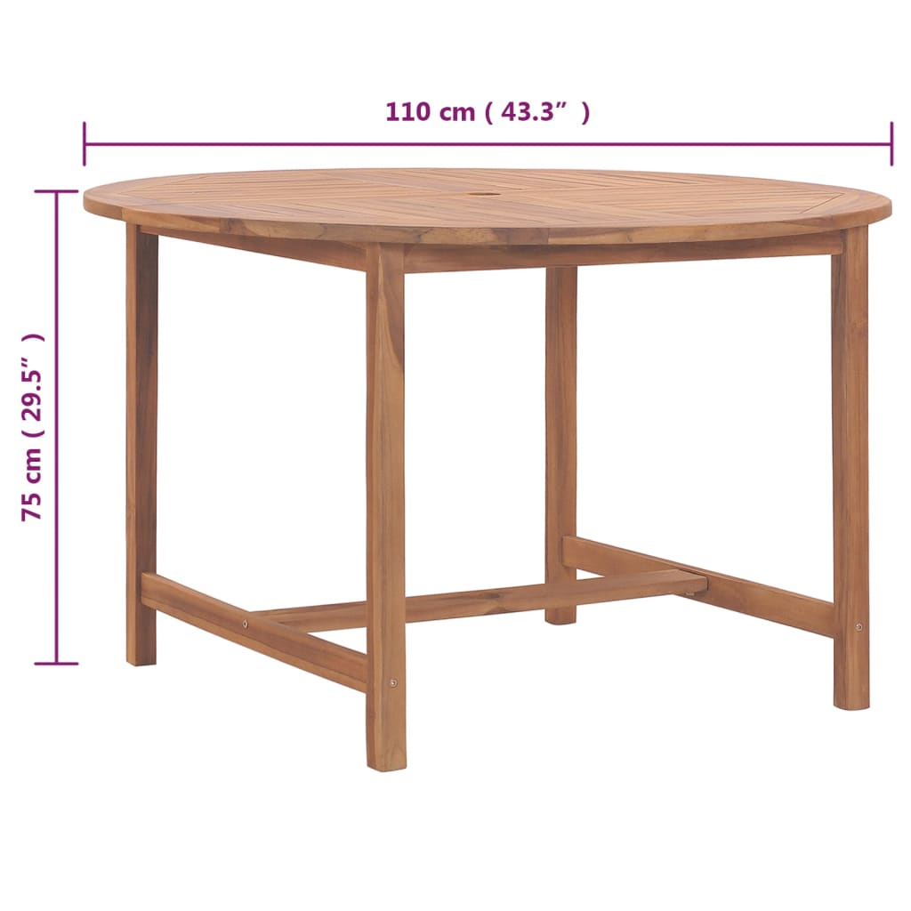Vidaxl Stół Jadalniany Do Ogrodu, Ø110X75, Lite Drewno Tekowe