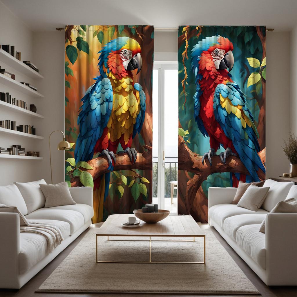 2 Pieces HD Digital Color Series Macaw Curtains Home Decorating Style Decorating Living Room Bedroom Rodding Curtains Effect Sty