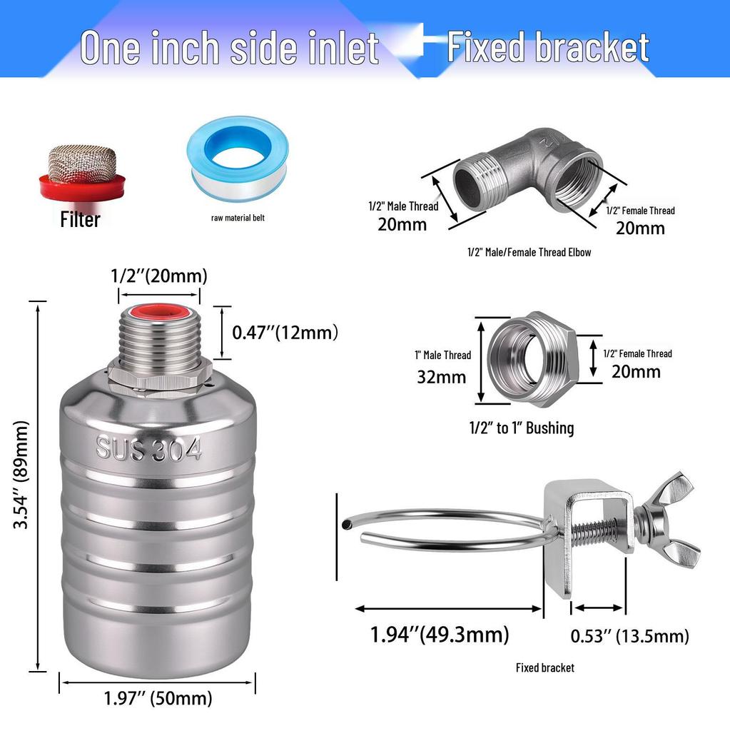 Crossing Mile Stainless Steel Automatic Water Level Controller - Large Flow Float Valve for Cooling Towers & Kitchen Water Tanks