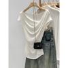 Korean Style Lyocell Tencel Wool Asymmetrical Shoulder Short Sleeve T-Shirt Summer 2026 Temperament Top