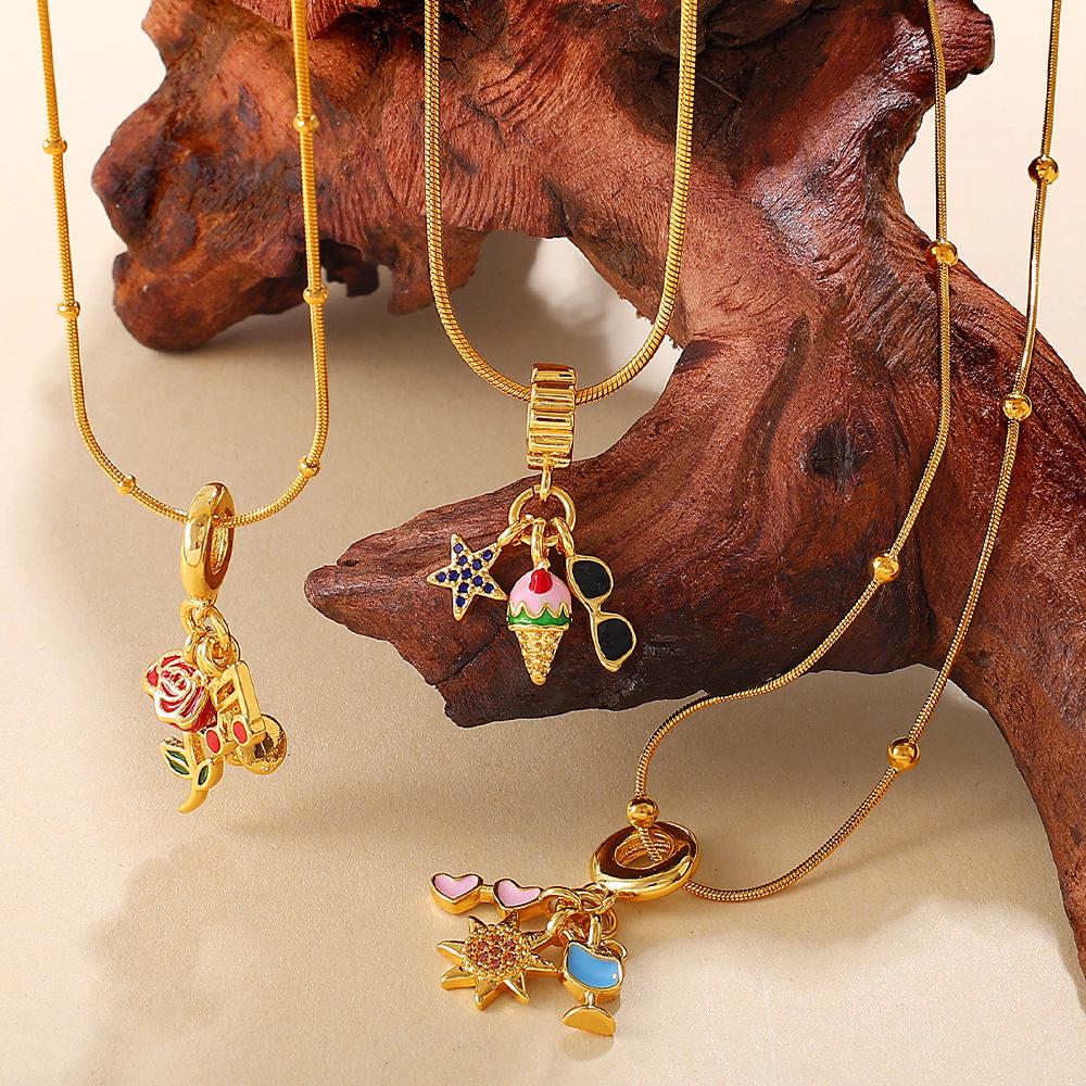 Retro Style Cartoon DIY High Heels Pendant Necklace Stainless Steel Gold-plated Premium Versatile Jewelry Women