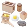 Daiwa Wooden Toy Toaster Set (Brown), 6-Piece Set for Girls, Pretend Play Food Set, Wooden Toaster, Breakfast Set, Kitchen Set, Full Set, Ton Ton Set,