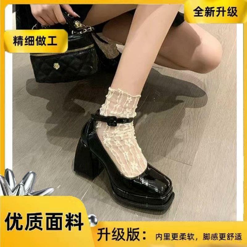 One-word soft sole niche buckle strap single shoes women s spring Mary Jane design thick heel comfort 34