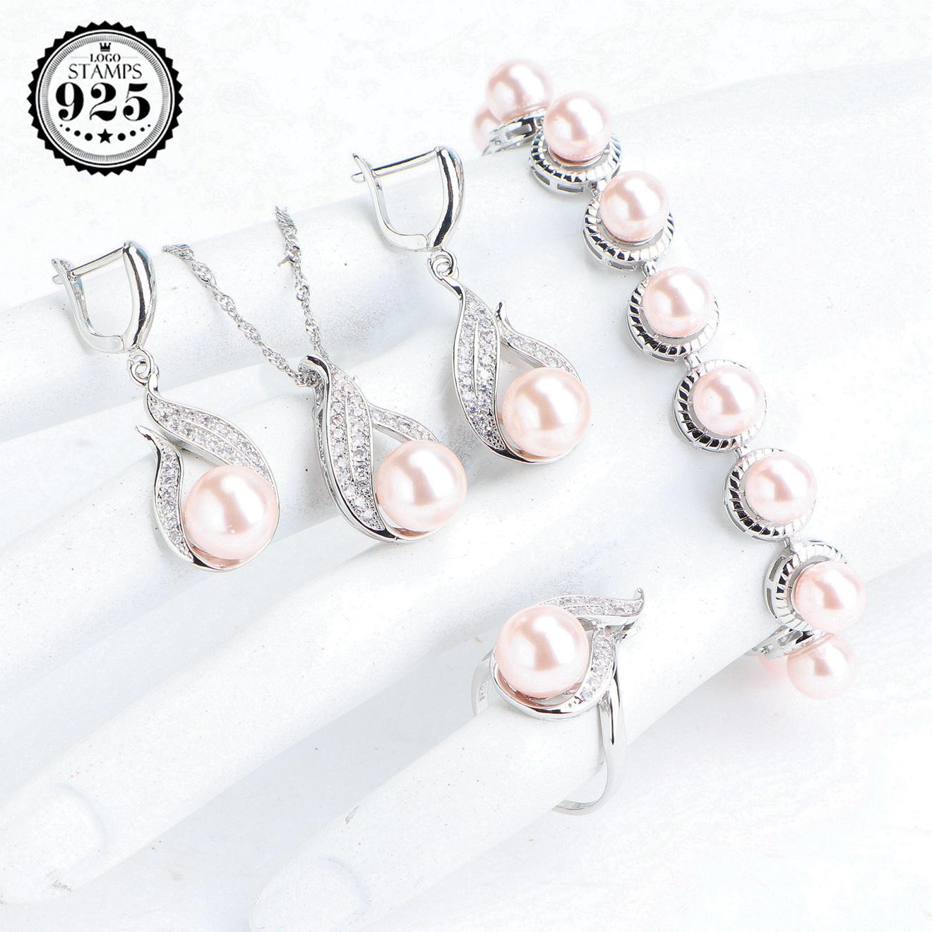 

Свадебный комплект ювелирных изделий из жемчуга серебряного цвета для свадьбы женщин 10 бежевый