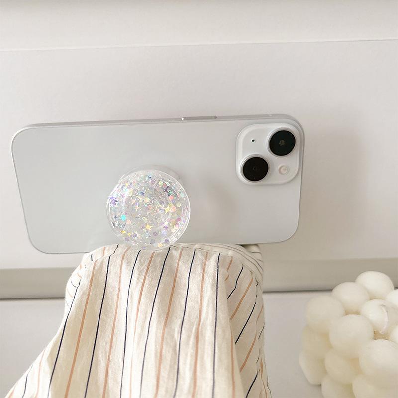Mobile Phone Airbag Bracket Paste Type Retractable Round Sequin Glitter Small Fresh Desktop Bracket Watching Drama Women'S Models