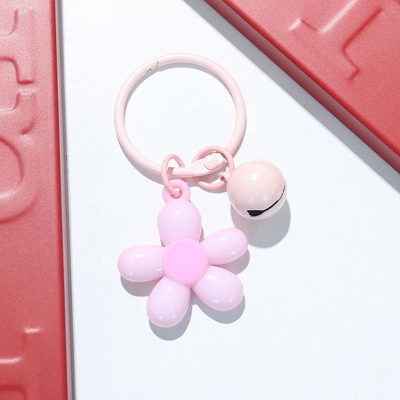 Fresh Five-Petal Flower Resin Keychain with Heart Bead - Girlish Flower Bag Charm