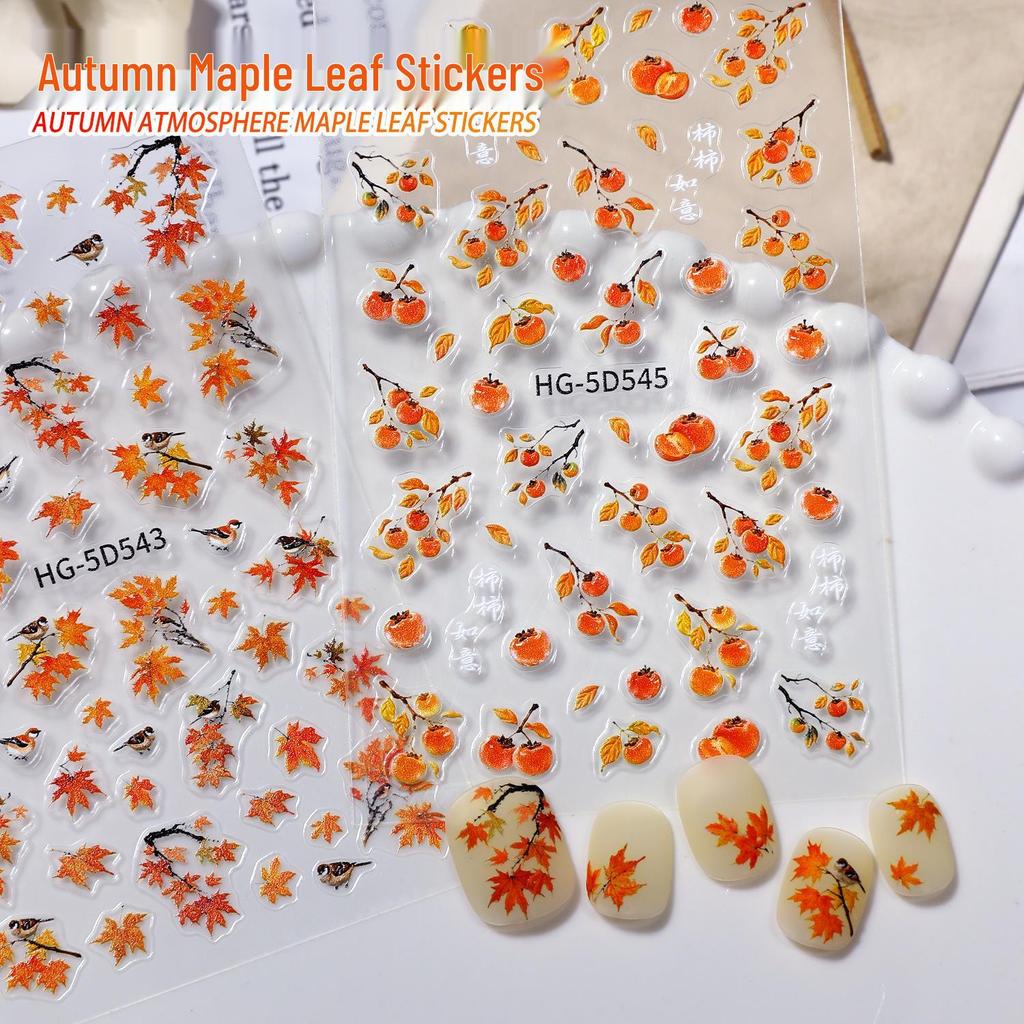 Herbst 3D Ahornblatt & Kaki Nagellack Aufkleber