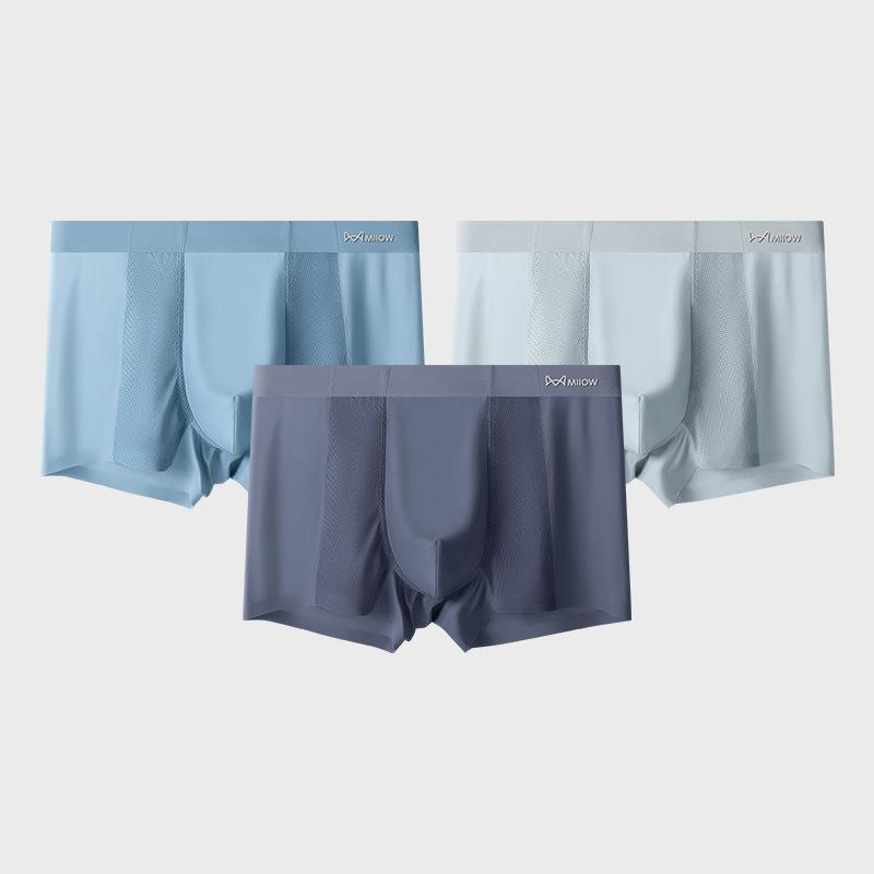 

3 шт. Мужское нижнее белье Летнее тонкое сетчатое мужское нижнее белье из ледяного шелка Свободные бесшовные дышащие трусы с плоским углом Боксеры-брифы 4XL