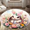 Easter Bunny Round Rug Floral Egg Decor Non-Slip Cotton Base Luxury Modern Area Rug Elegant Living Room Minimalist Mat Gift