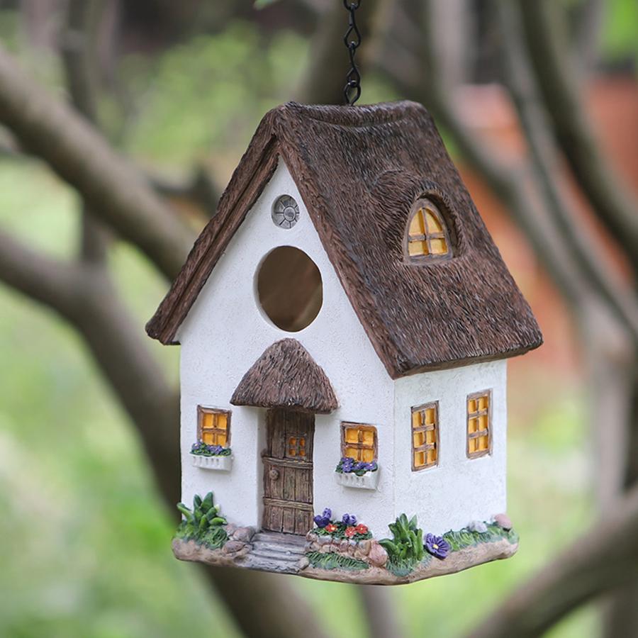 Resin Birdhouse for Outdoors - Hanging Garden Decoration Cabin, Perfect Gift for Bird Lovers & Small Birds