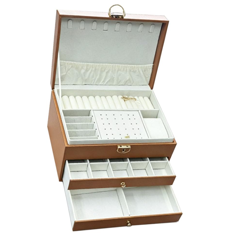 Jewelry Box Large Capacity 3 Layers Multifunctional Ring Necklace Earring Storage Box with Lock for Home