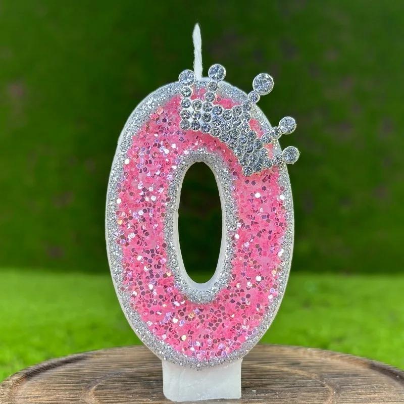 New Handicraft Creative 0-9 Pink Number Crown Birthday Candle With Drip-Prevention Tray Party Anniversary Cake Decoration