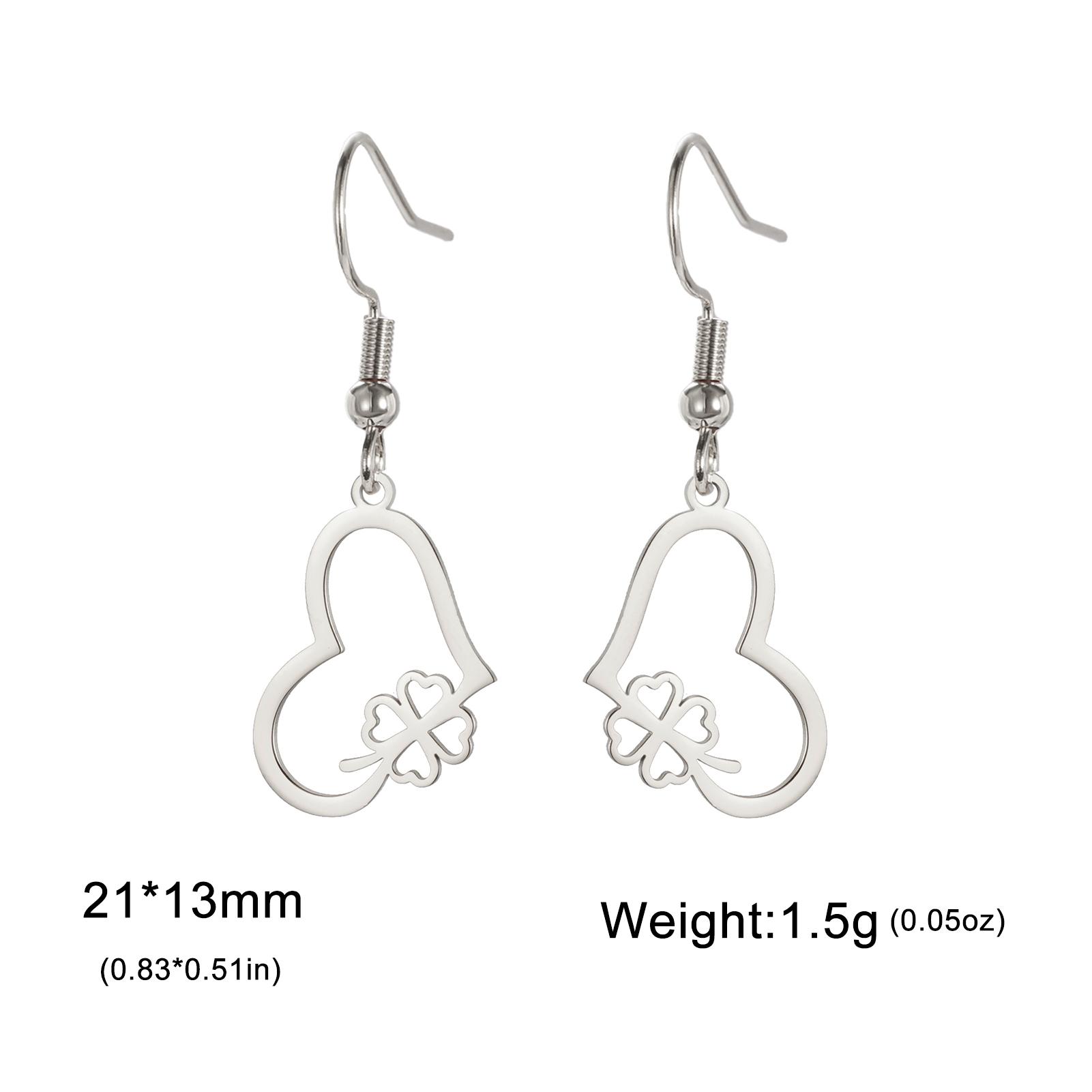 Teamer Hollow Heart Dangle Earrings Stainless Steel Lucky Four-Leaf Clover Hoop Earrings Cute Delicate Jewelry For Women Girls
