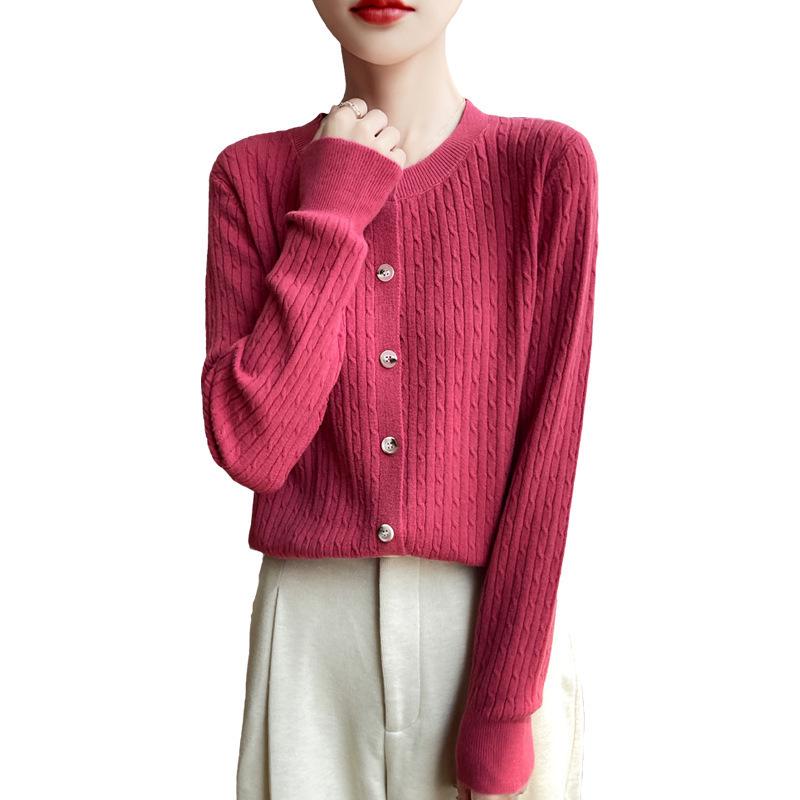Autumn/Winter Women's Slim Velvet Cardigan: Versatile Round Neck, Long Sleeve, Solid Color, Korean Style Short Sweater.