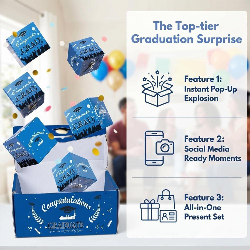 Scatola Regalo Sorpresa Pop-up Denaro Laurea, nuova Scatola Regalo Pop-up Esplosione Riutilizzabile 2026 con Cartone Spesso per Cerimonie di Laurea,