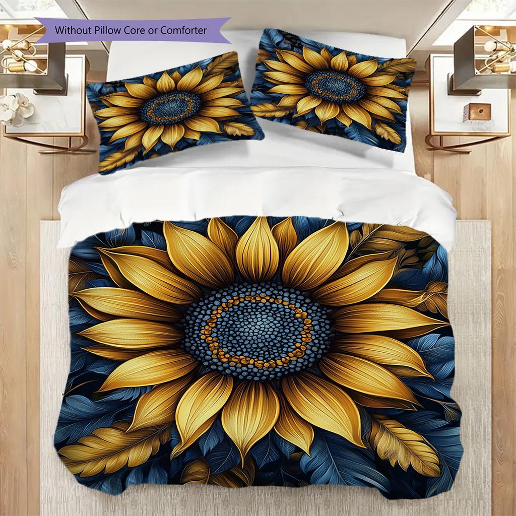 Sunflower Pattern Bedding Quilt Set Quilt Cover Pillowcase Home Decoration Birthday Gift (1 * Duvet Cover + 2 * Pillowcase, Without Core)