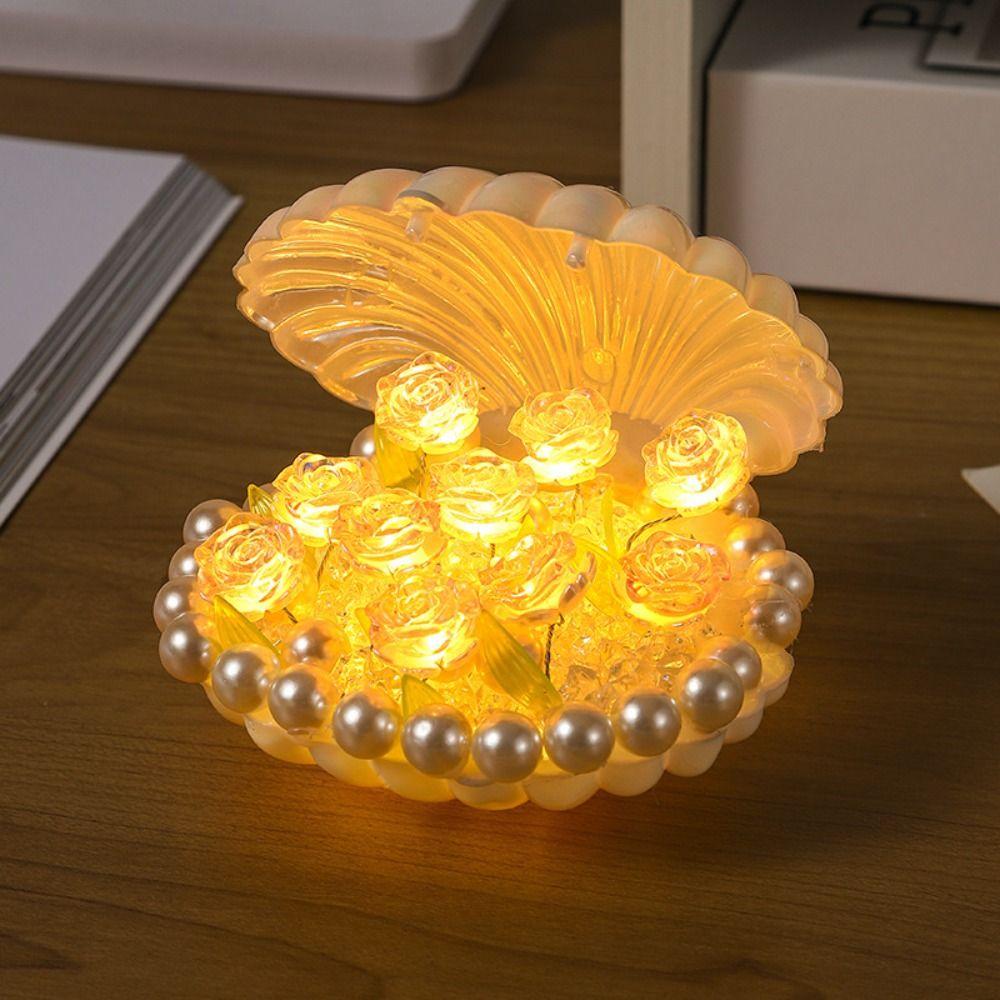 Warm Light Shell Night Light Handmade Shell Shaped Rose Night Light DIY Tulip Design Shell Table Lamp Birthday Gift