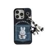Denim Pocket Card Holder Case With Embroidered Rabbit IPhone 14 Pro Max 15 16 Soft TPU Shockproof Cover
