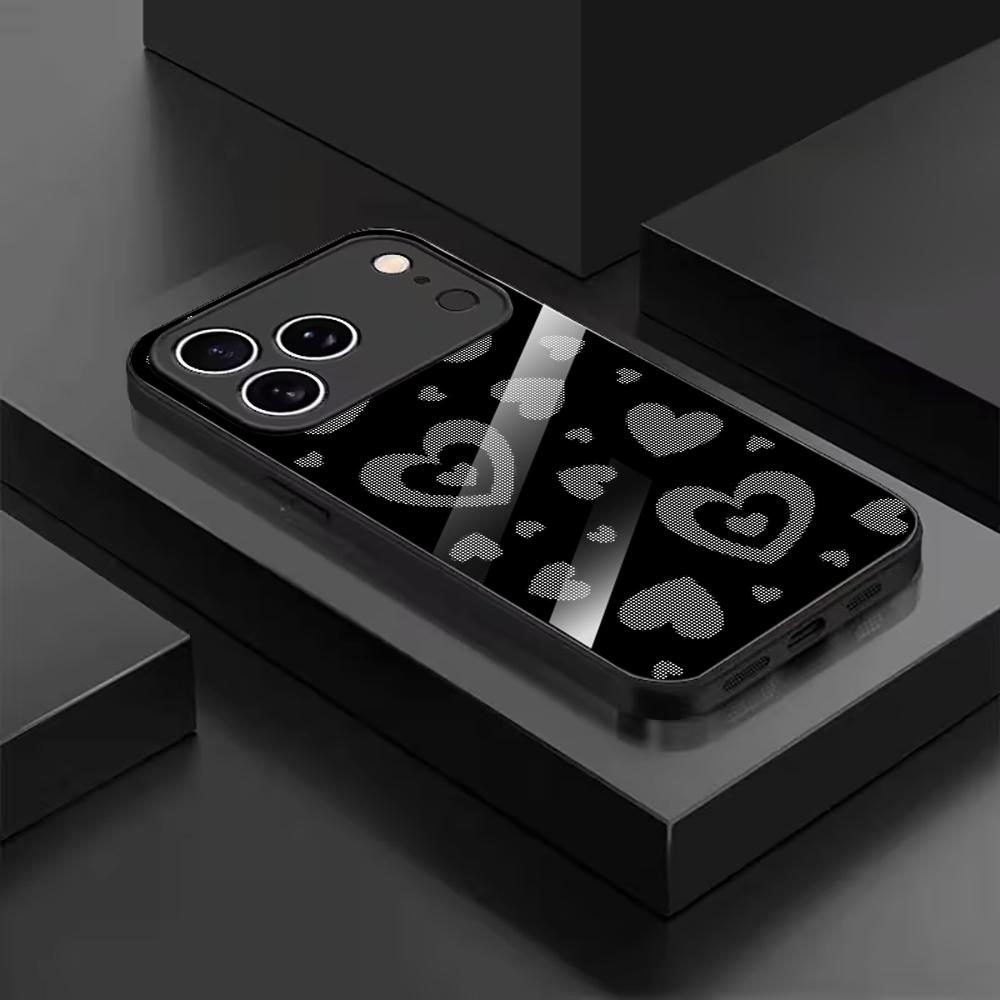Cute Dot-Matrix Heart Print Glass phone case mobile phones for iphone 17 pro max cover for iPhone 17 16 15 14 13 12 pm Pro Plus