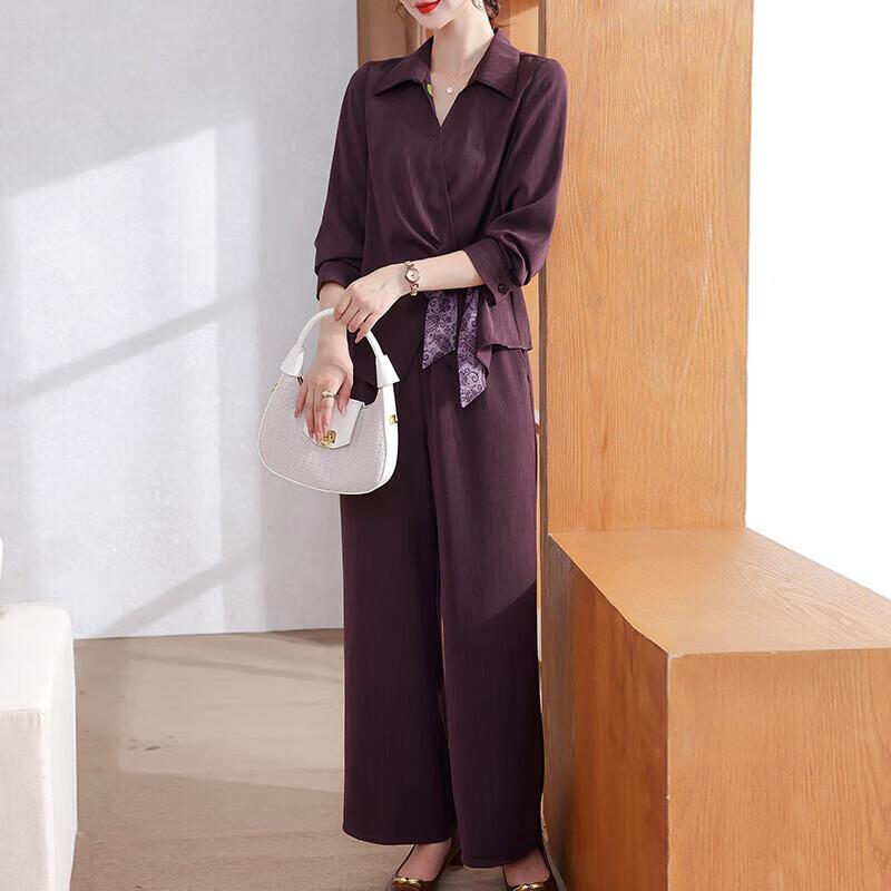 

Элегантный осенний комплект рубашки и брюк Xuexi Mom 3XL