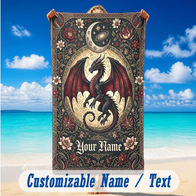 Dragon Phoenix Theme Beach Towel Personalized Custom Name & Text Soft Quick Dry Beach Towel for Swimming Travel