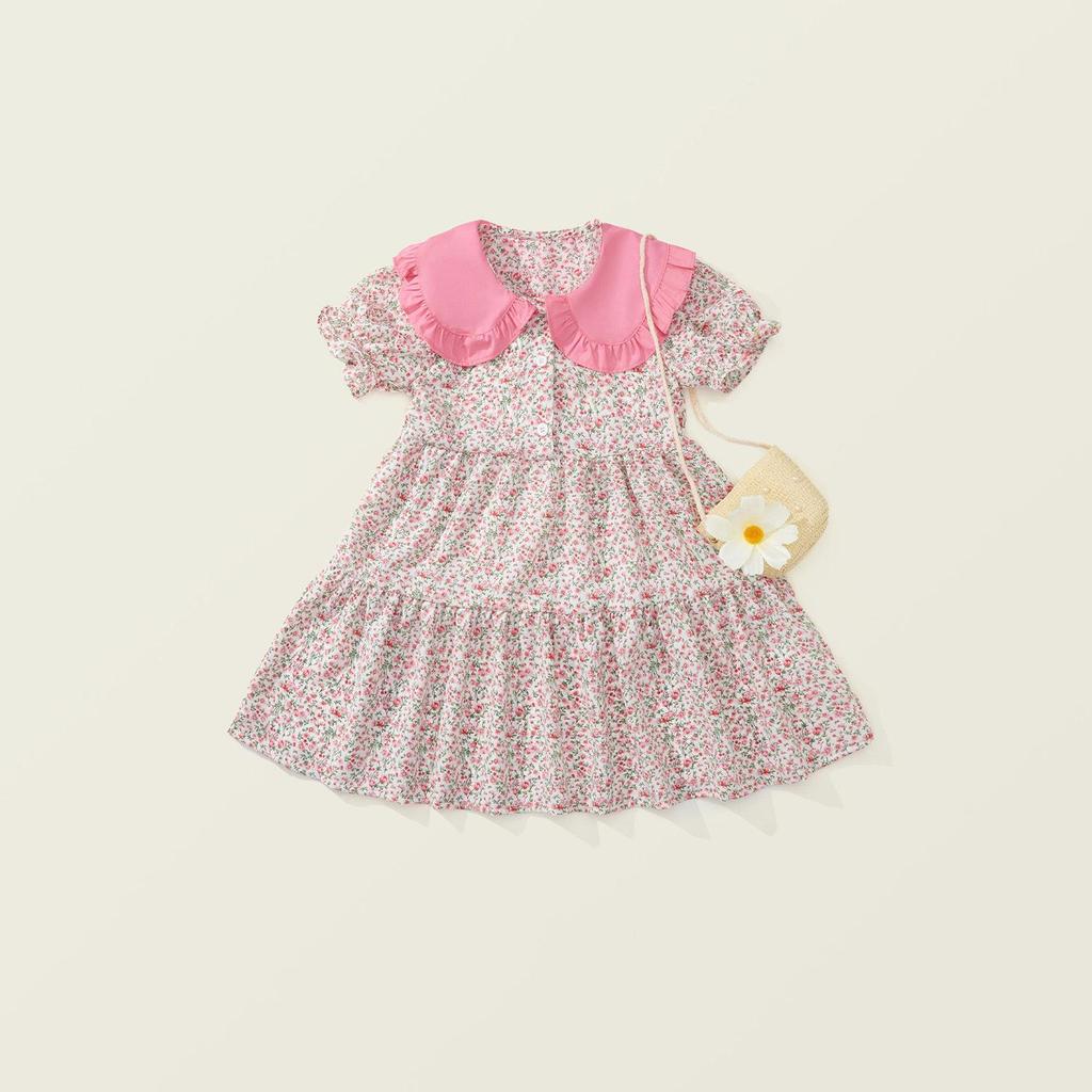 Girls' Floral Summer Dress 2025: Korean Mori Style with Bag - Trendy Pastoral Fashion for Kids