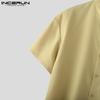 INCERUN Men Collarless Short Sleeve Button Down Casual Loose Shirts Tops