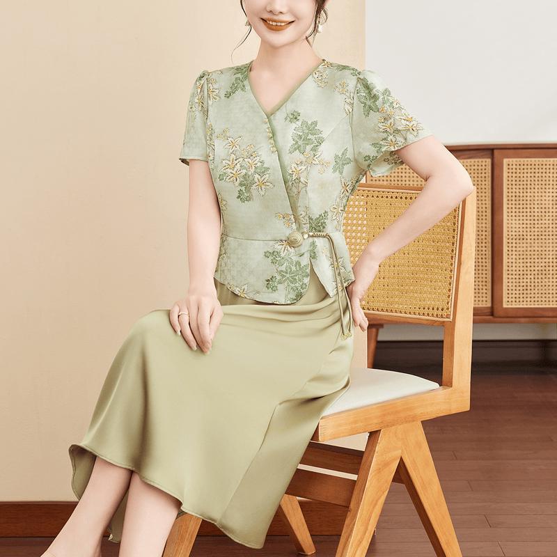 Yuzhaolin Summer Collection: Blouses  Two-Piece Sets for Middle-Aged Women 2XL
