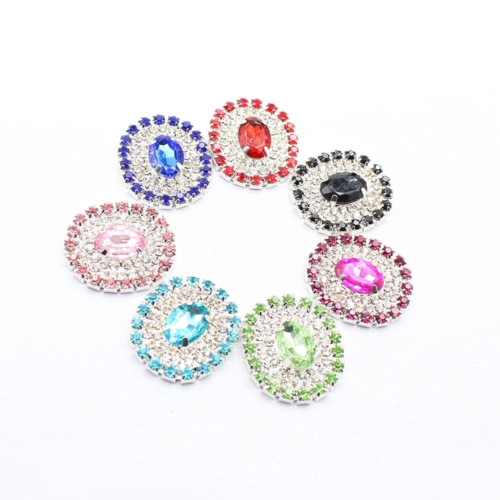 New 10 Pieces 26 * 30mm Oval Flat Bottomed Welded Crystal Color Seam Inlaid Diamond Buttons DIY Clothing Hair Accessories
