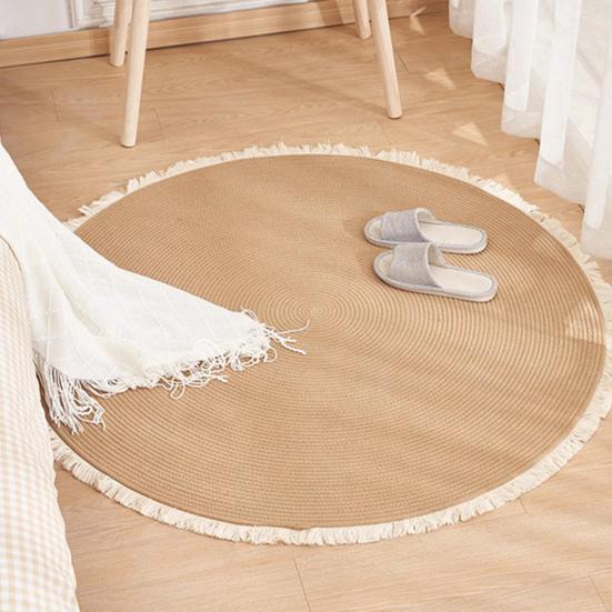Braided Round Area Rug Vintage Cotton Rope Floor Mat with Fringe Washable Rustic Tassel Carpet for Living Room Bedroom