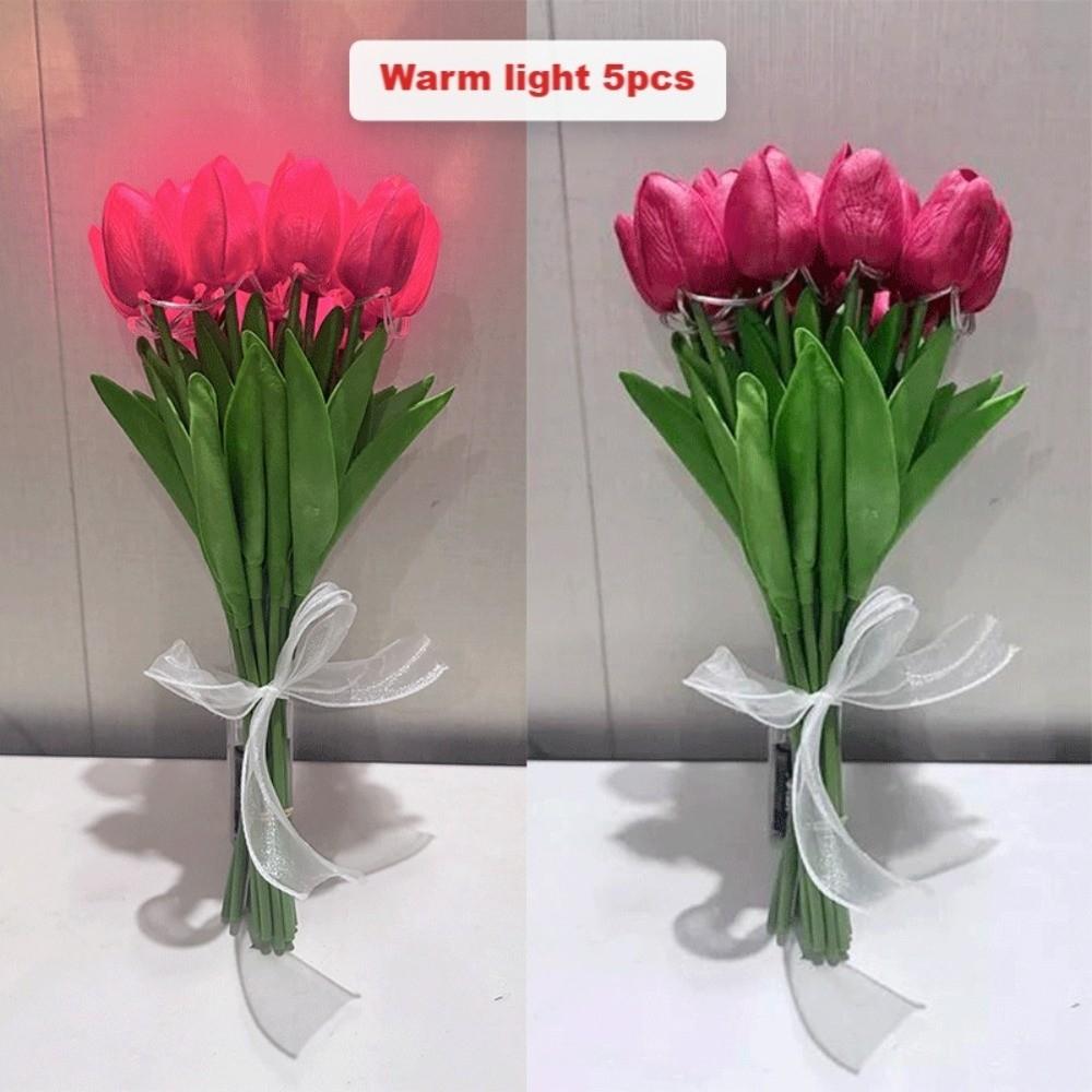 5pcs/15pcs Warm Light LED Artificial Flowers Real Touch Tulip Lamp Tulip Night Light Photo Prop