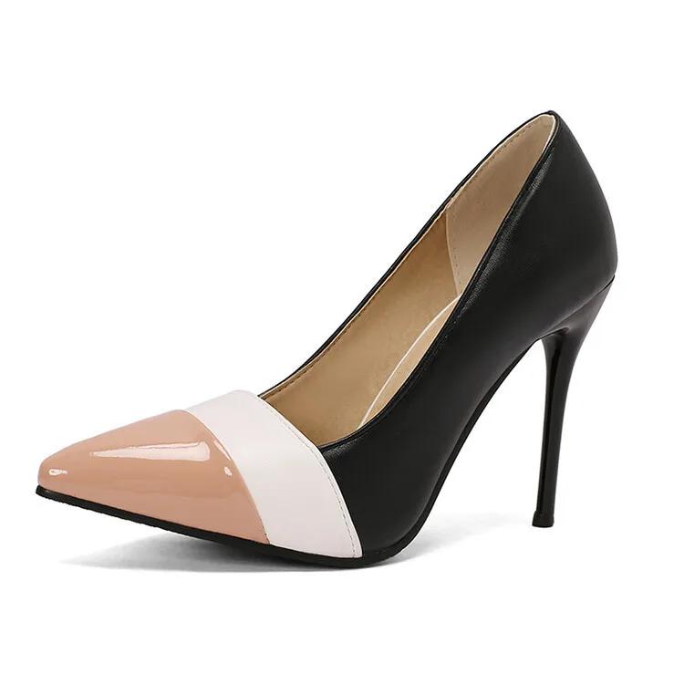 

Лакированная кожа контрастного цвета одиночные туфли 202 новые заостренные неглубокие каблуки тонкие высокие каблуки женские туфли большой 43 41
