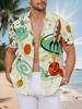 [Holiday Parties, Commuting] New Men's Casual Short-Sleeve Shirt, Vintage-Style Whimsical Interstellar Adventure with Adorable Cat Riding a Spaceship