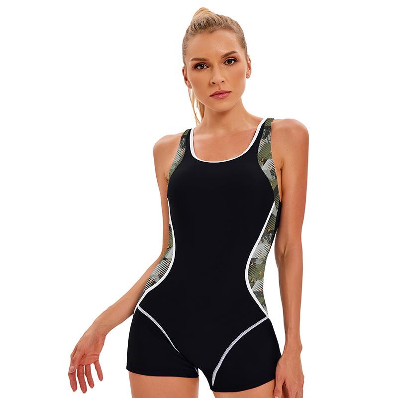 Women's Sports Swimsuit Conservative Colorblock Sleeveless Surfer Backless Swimsuit