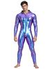 Men Metallic Shiny Hooded Jumpsuit Long Sleeve Front Zip-up Leggings Tights Catsuit Bodysuit for Rave Party Clubwear Night Out