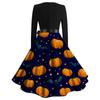 Halloween Print Flare Dress For Damer Langermet Kjole Fritidskjoler