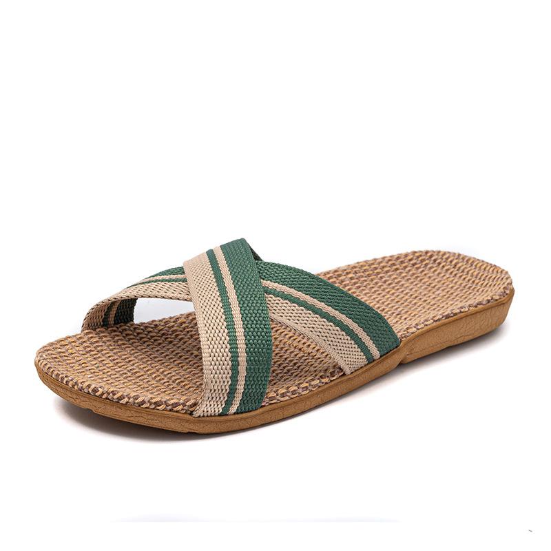 Summer new cool slippers linen slippers women's home breathable home couple indoor silent lightweight slippers