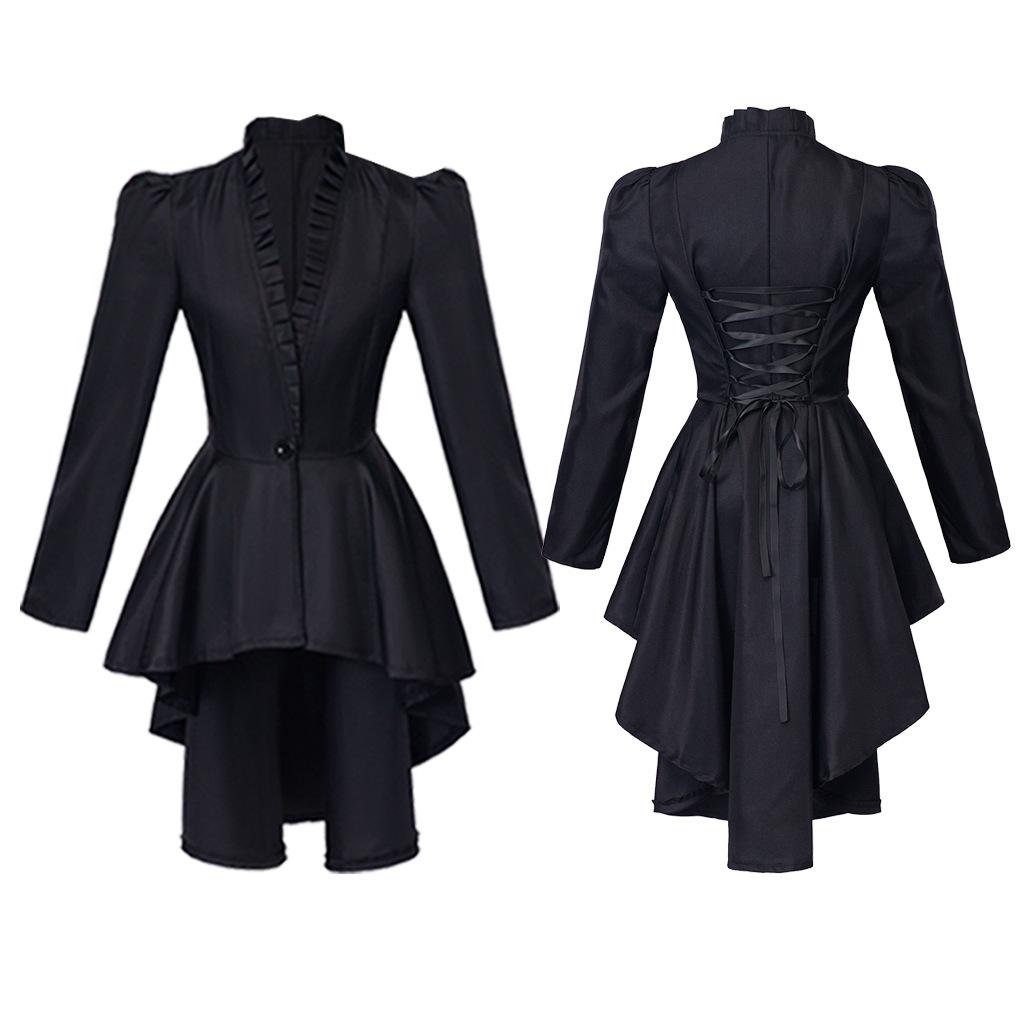 Medieval Victorian Dress Costume Women Tuxedo Tailcoat Gothic Steampunk Trench Hem Halloween Carnival Dress Up Party Outfit Coat