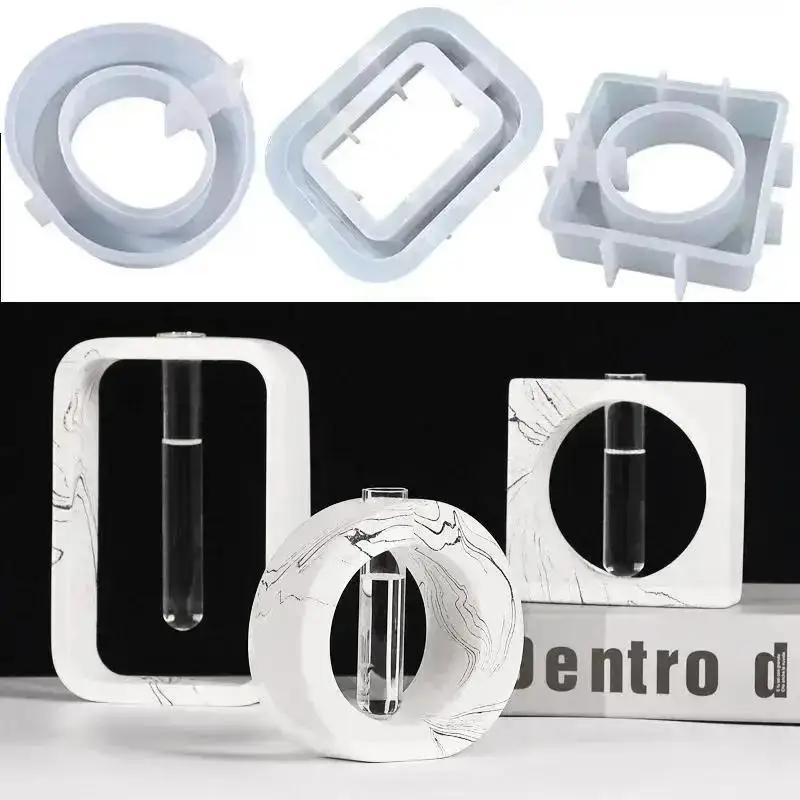 New Epoxy Resin Crystal Glue Mold Oval Square Hydroponics Test Tube Flower Nursery Table Vase Silicone Mold Epoxy Resin Molds