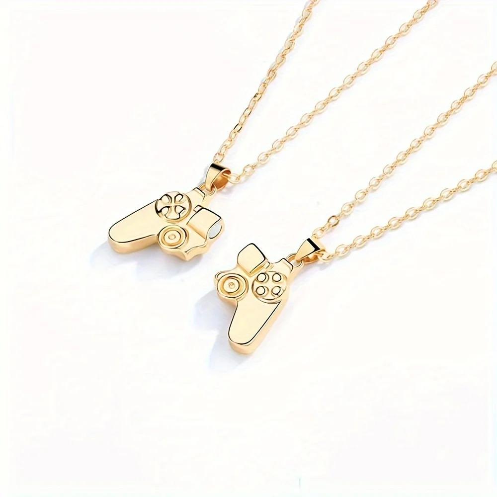 2Pcs Combinable Magnetic Gamepad Pendant Necklace, Colorful Geometric Design, Stylish Couple Daily Fashion Jewelry