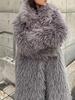 2024 European & American Gray Lapel Long Plush Coat - New Warm, Thick, Furry Outerwear for Autumn & Winter