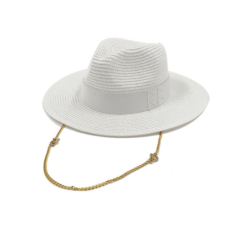 Modischer Rb-Buchstaben-Cowboy-Strohhut für Damen und Herren, Sommer-Panama-Jazzhut, Outdoor-Urlaubs-Strand-Sonnenhut 56-58cm