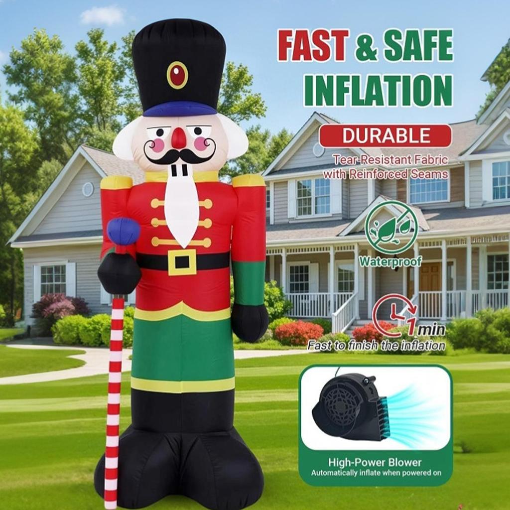 Nutcracker Inflatable Outdoor 8ft Waterproof LED Lights Decor Christmas Outdoor Inflatables For Family Friends Indoor Party