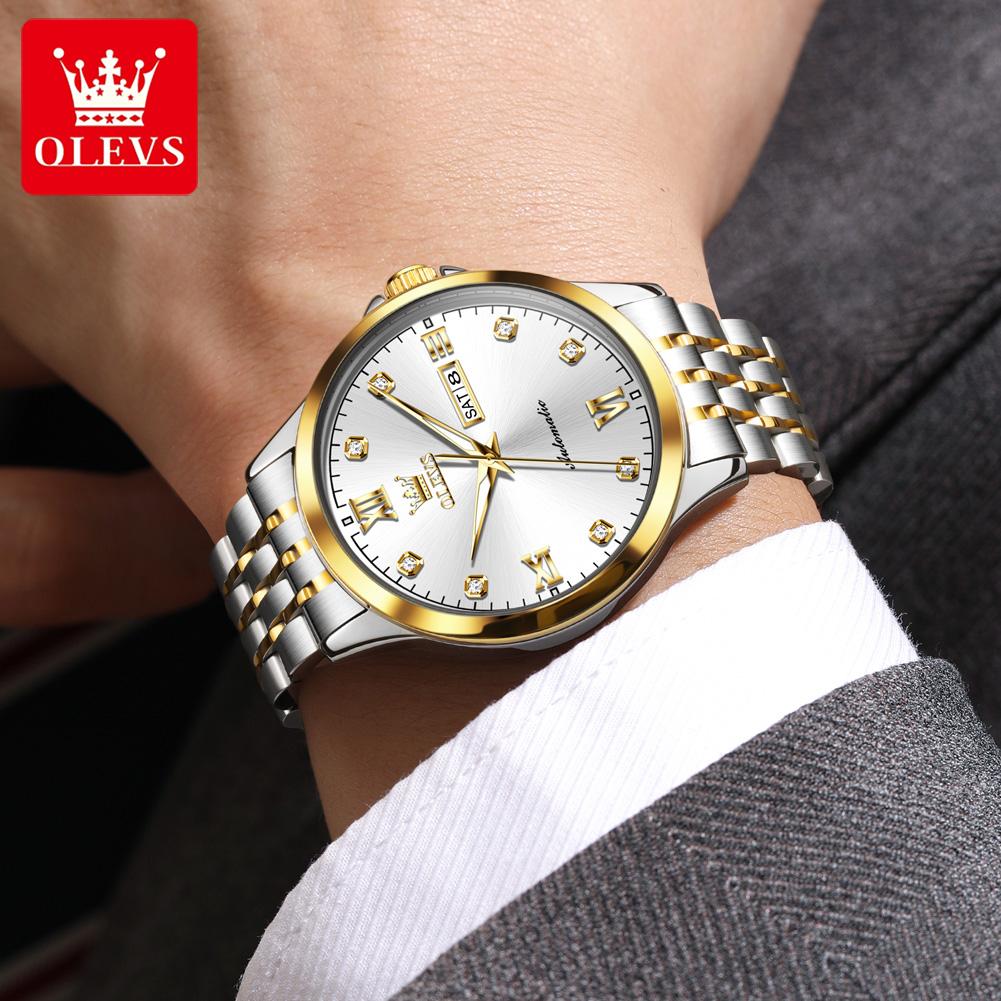 OLEVS New Fully Automatic Mechanical Watch Original Stainless Steel Diamond Scale Watch Men's Waterproof Night Glow