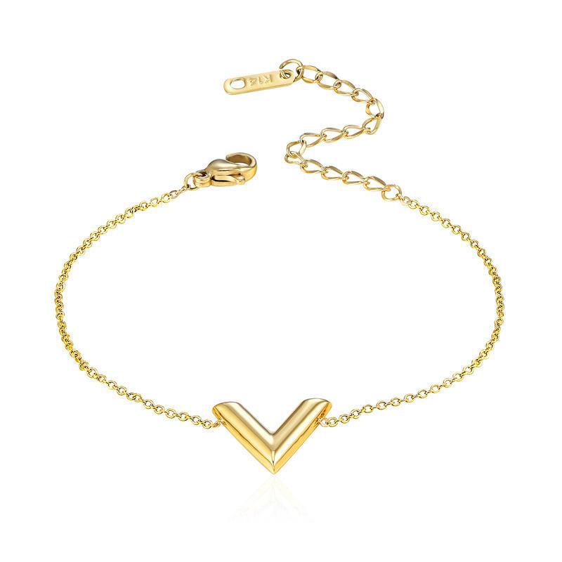 Stainless Steel Letter V Bracelets For Women Girl Gold Color Alphabet Bangle Famous Brand Jewelry Set Best Gift For Friend