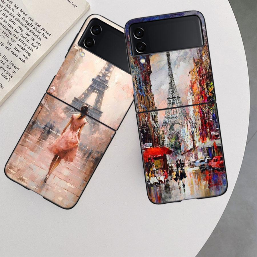 Artist London Painting Oil Painting Case For Samsung Z Flip 6 5G Galaxy Z Flip 5 4 3 5G Black Hard Cell Phone Cover Luxury PC Sh