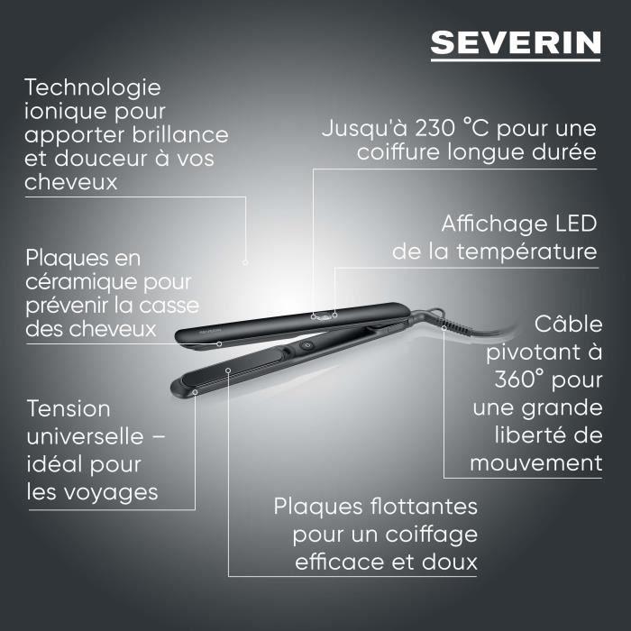 Ionic Hair Straightener - SEVERIN - HG 0622 - Ceramic Coating - LED Temperature Indicator - Quick Heating - Black